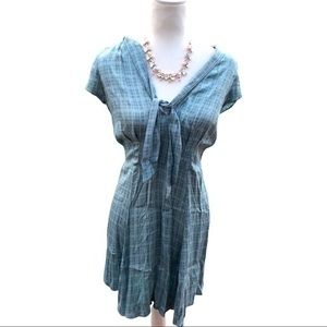 REFORMATION DRESS size M blue plaid cap sleeve tie front bow
